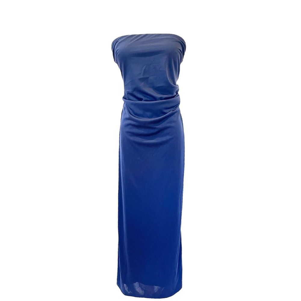 WAYF Blue Strapless Maxi Dress Small Night Out Side Gathers Lined Prom Formal - Picture 2 of 8